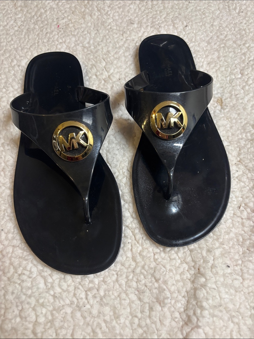 Michael Kors Lillie Jelly Thong Flip Flop PVC Black Sandal 10m